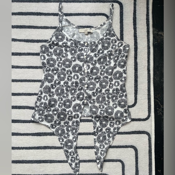 Loft Tie front black and white button down lightweight spaghetti strap top - Picture 2 of 6